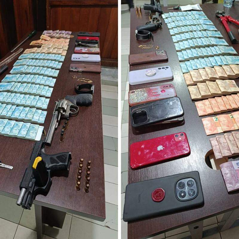 Armas, grande quantidade de dinheiro em espécie, joias e celulares foram apreendidas