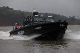 The image shows the model of the new armored patrol boats that will be used for policing operations at the Port of Santos