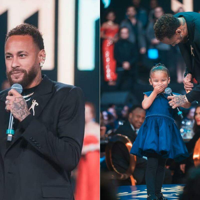 Neymar e a filha Mavie roubaram a cena durante o leilão, que teve lances milionários