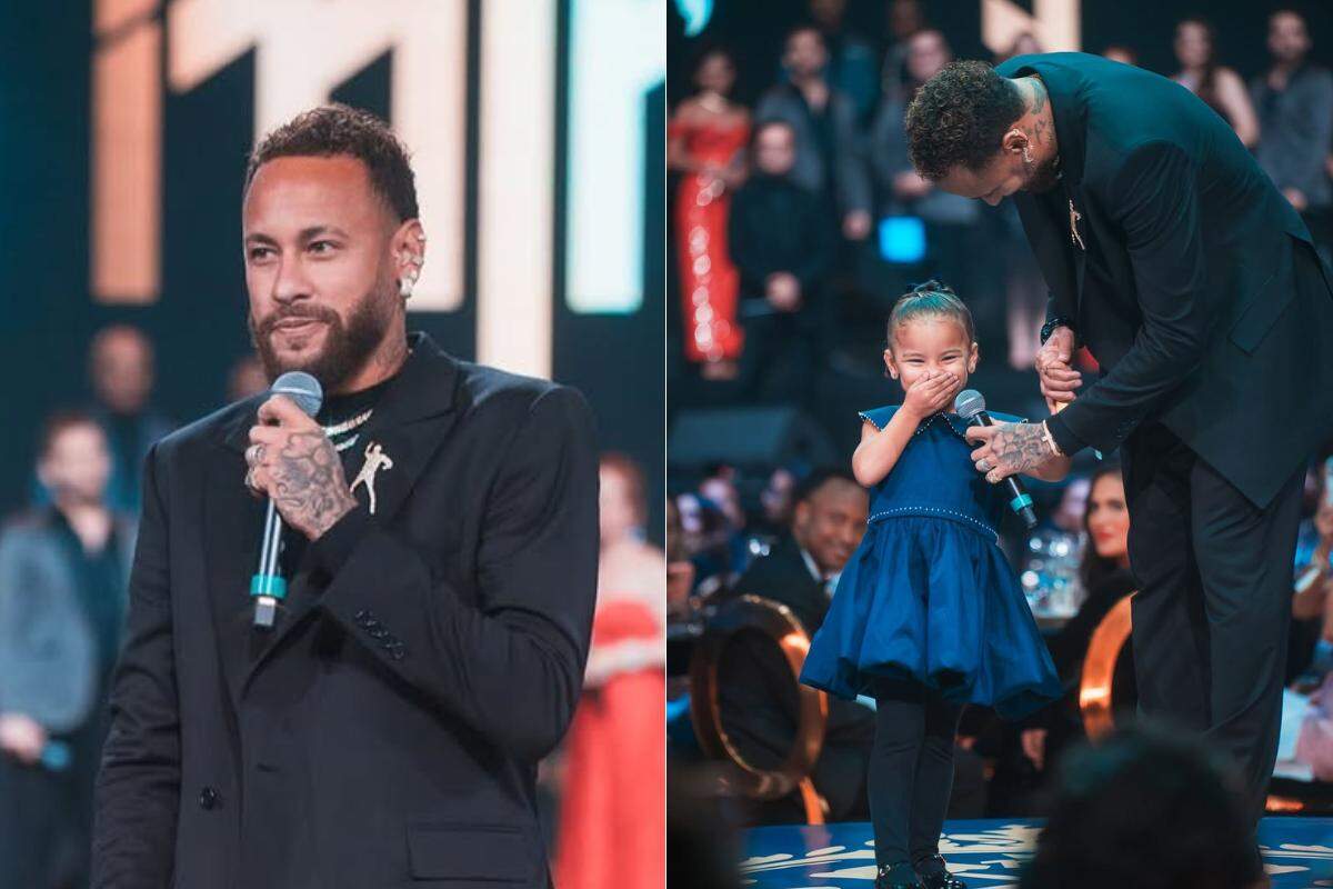 Neymar e a filha Mavie roubaram a cena durante o leilão, que teve lances milionários