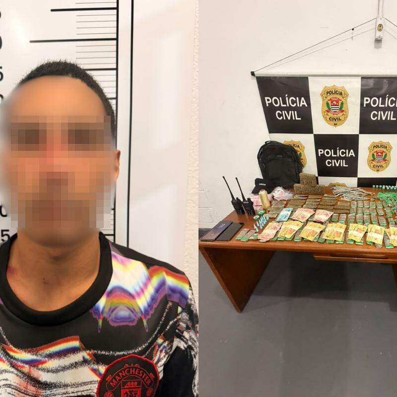 O homem foi autuado em flagrante pelos crimes de tráfico de drogas e resistência e permaneceu à disposição da Justiça