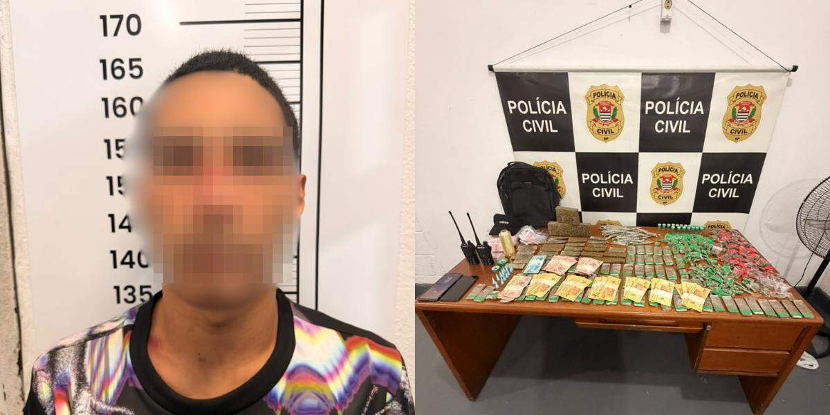 O homem foi autuado em flagrante pelos crimes de tráfico de drogas e resistência e permaneceu à disposição da Justiça