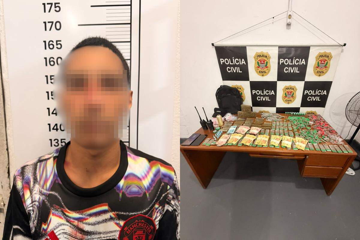 O homem foi autuado em flagrante pelos crimes de tráfico de drogas e resistência e permaneceu à disposição da Justiça