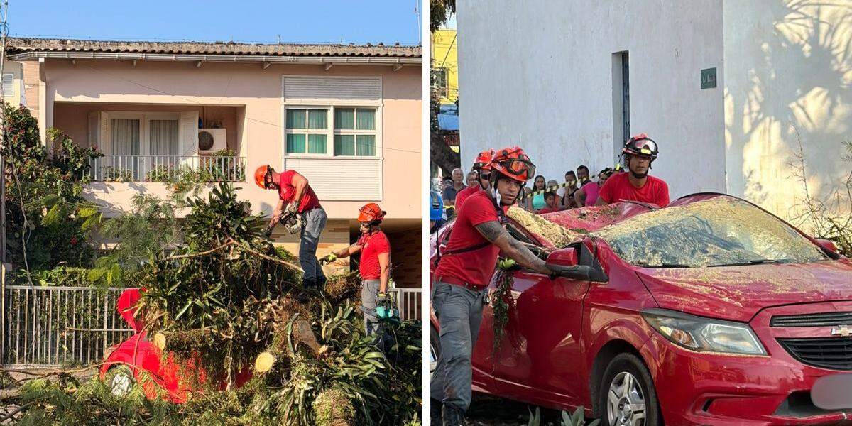Incidente aconteceu próximo a Igreja Matriz, no Centro de Itanhaém; bombeiros ajudaram na remoção dos estragos
