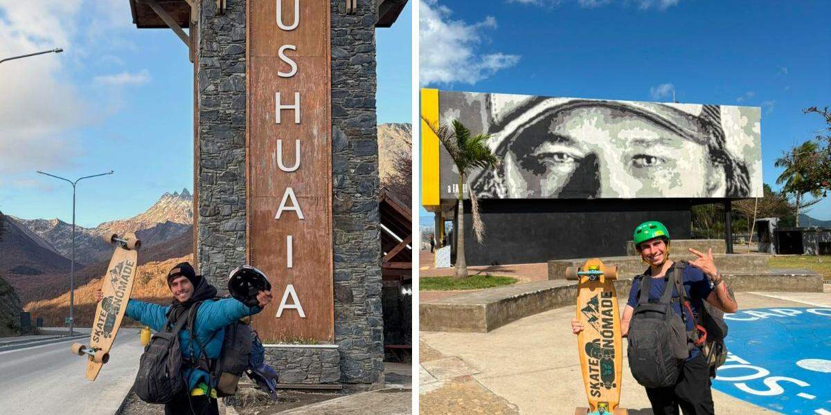 Roger veio ao litoral de São Paulo em maio após percorrer 4 mil quilômetros de skate até Ushuaia