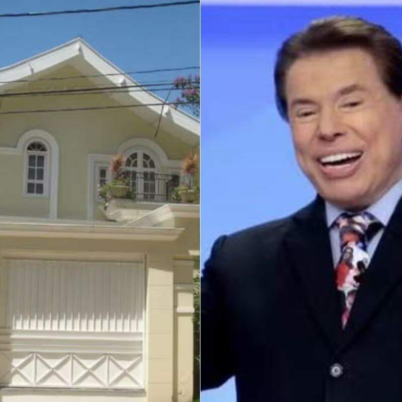 À esquerda, casa onde Silvio Santos viveu no Morumbi, em São Paulo. À direita, foto do apresentador, que morreu em 2024.