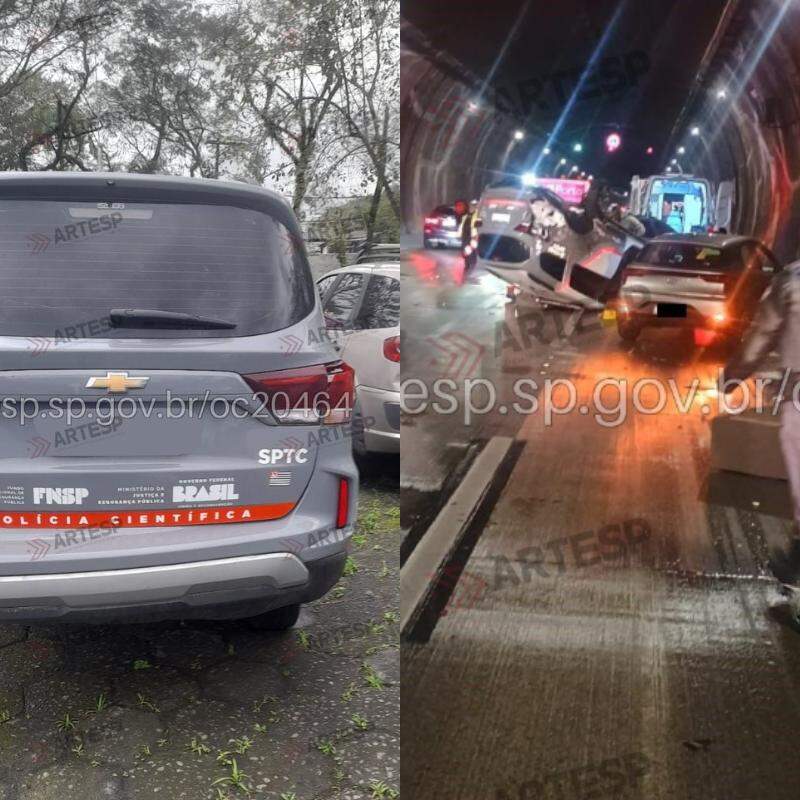 A viatura atingiu lateralmente uma Fiat Ducato, que trafegava pela faixa 2
