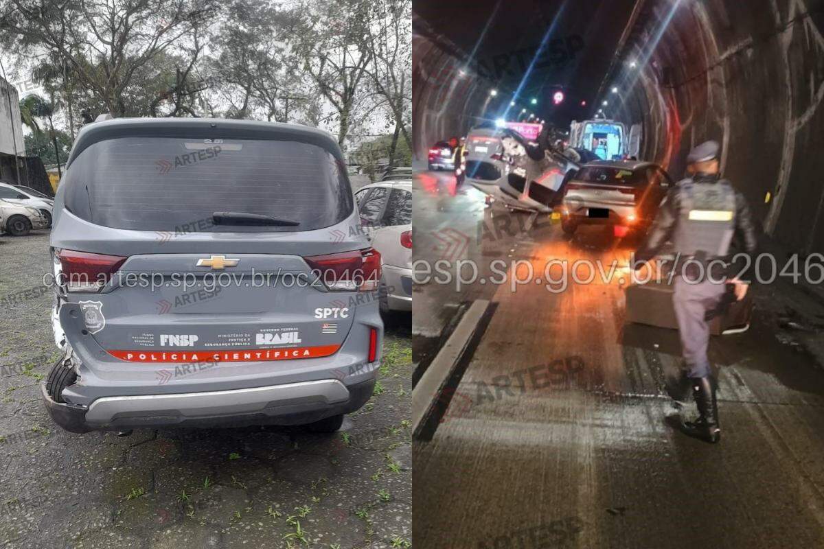 A viatura atingiu lateralmente uma Fiat Ducato, que trafegava pela faixa 2