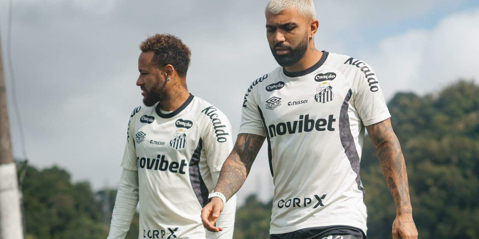 Neymar e Gabigol, que busca o centésimo gol pelo Peixe, vão formar novamente a dupla de ataque do Peixe