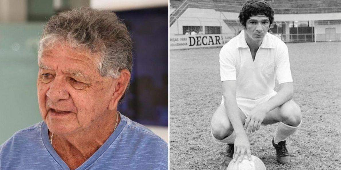À esquerda, Manoel Maria em 2024; à direita, Manoel Maria em 1970, pelo Santos FC