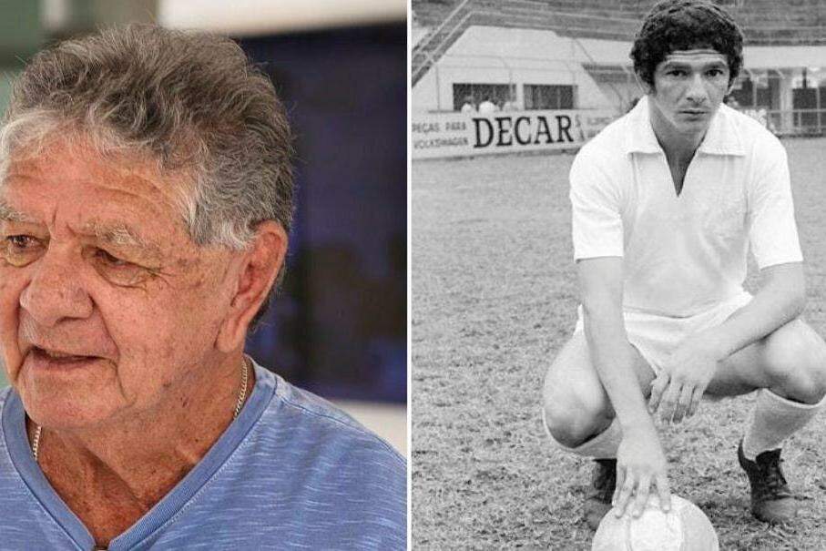 À esquerda, Manoel Maria em 2024; à direita, Manoel Maria em 1970, pelo Santos FC