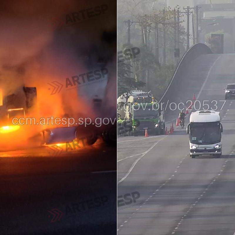 Incêndio em carreta ocorreu na altura do km 60, em Cubatão