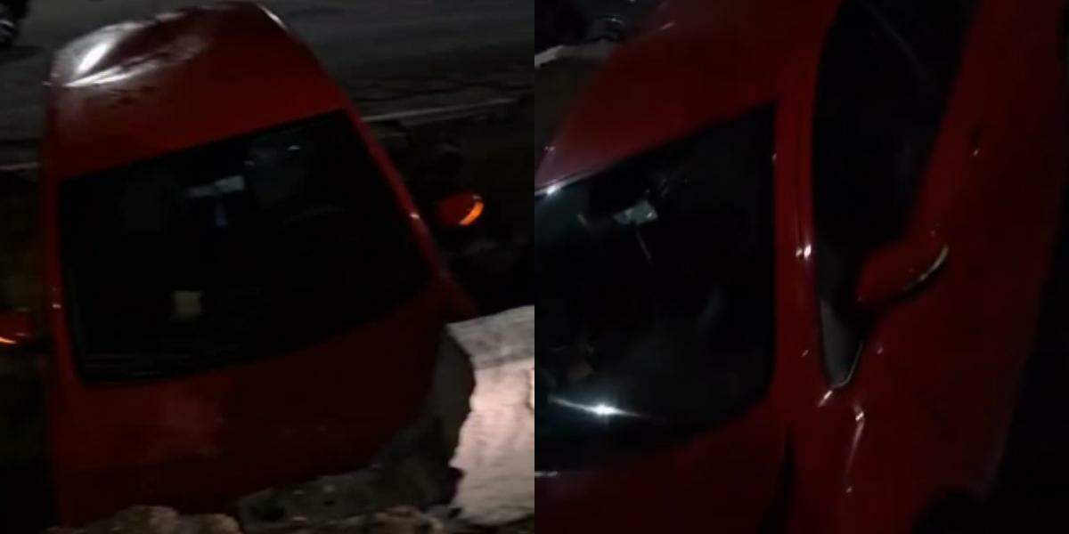 O veículo foi parar dentro de uma vala, em Guarujá