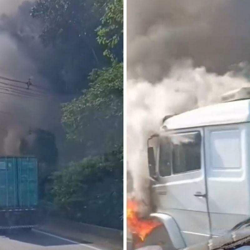 Incêndio atingiu o cavalo mecânico do caminhão