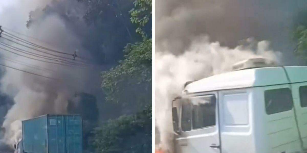Incêndio atingiu o cavalo mecânico do caminhão