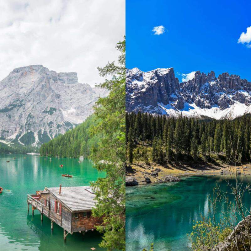 Entre os lugares mais famosos estão o Lago di Braies e o Lago di Carezza, conhecido como Lago Arco-Íris