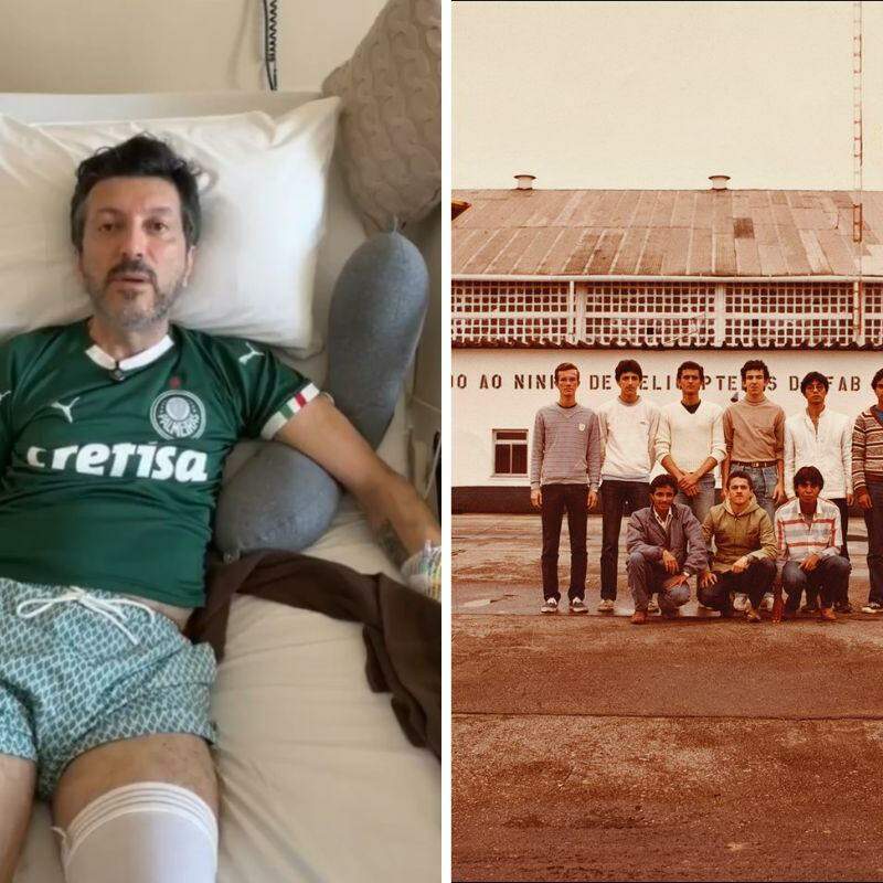 Lito Sousa fez primeira aparição pública após revelação do diagnóstico (à esquerda). Em 1982, ele começava o curso Técnico de Manutenção de Aeronaves na Base Aérea de Santos (à direita)
