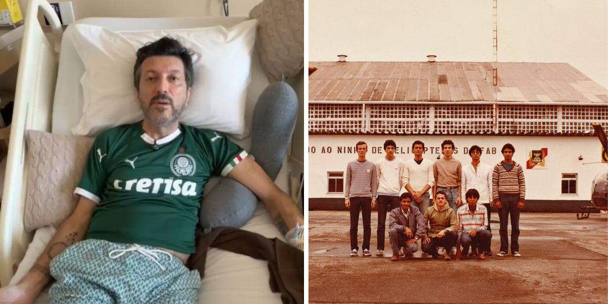 Lito Sousa fez primeira aparição pública após revelação do diagnóstico (à esquerda). Em 1982, ele começava o curso Técnico de Manutenção de Aeronaves na Base Aérea de Santos (à direita)