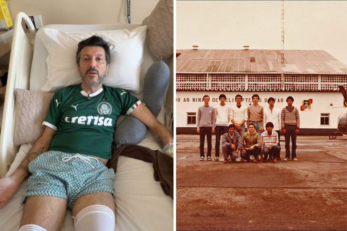 Lito Sousa fez primeira aparição pública após revelação do diagnóstico (à esquerda). Em 1982, ele começava o curso Técnico de Manutenção de Aeronaves na Base Aérea de Santos (à direita)