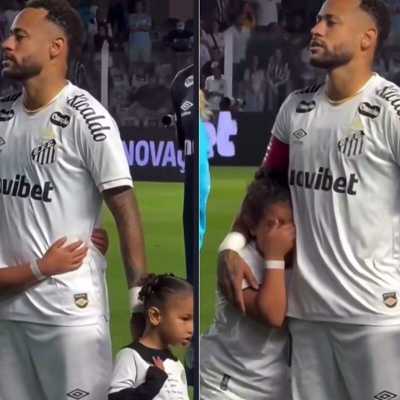 Vitória abraça Neymar e recebe carinho do ídolo: amor recompensado