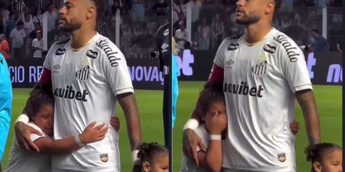Vitória abraça Neymar e recebe carinho do ídolo: amor recompensado