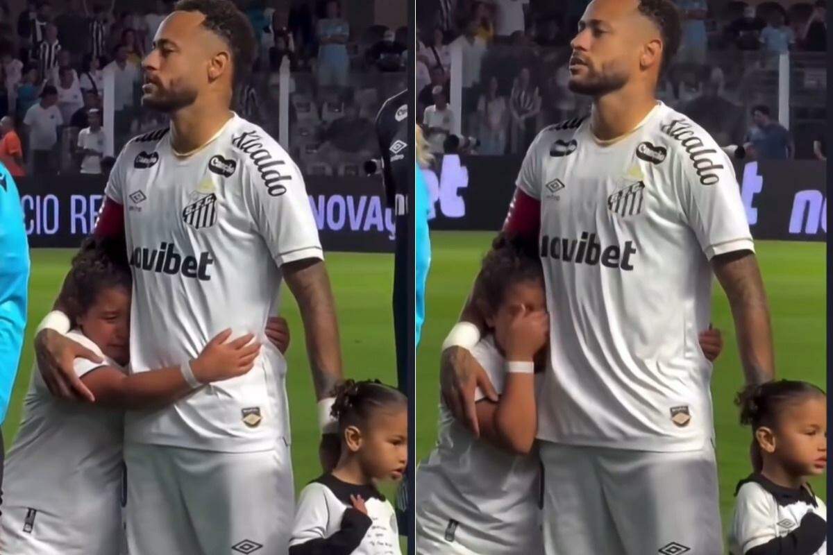 Vitória abraça Neymar e recebe carinho do ídolo: amor recompensado