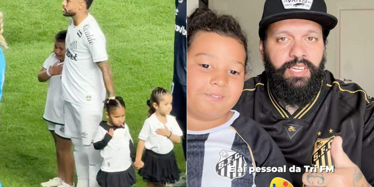 Vitória Maria Ferraz, de 8 anos, se emocionou ao ganhar abraço de Neymar durante o hino nacional