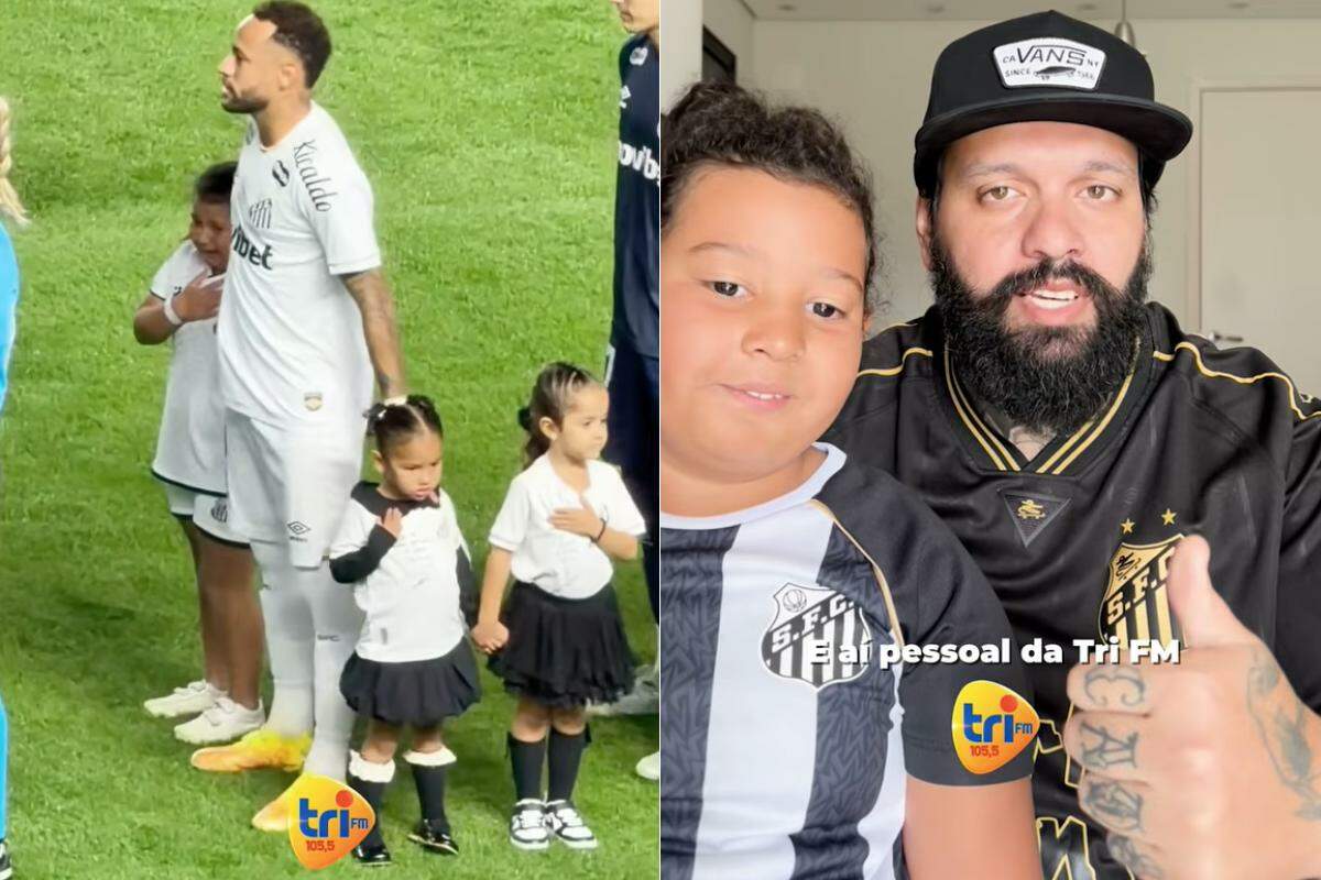 Vitória Maria Ferraz, de 8 anos, se emocionou ao ganhar abraço de Neymar durante o hino nacional
