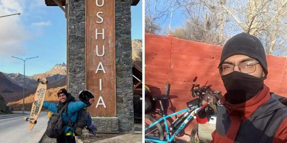 Roger Matheus chegou ao Ushuaia de Skate e Georgios Aciro está perto de chegar no destino de bicicleta