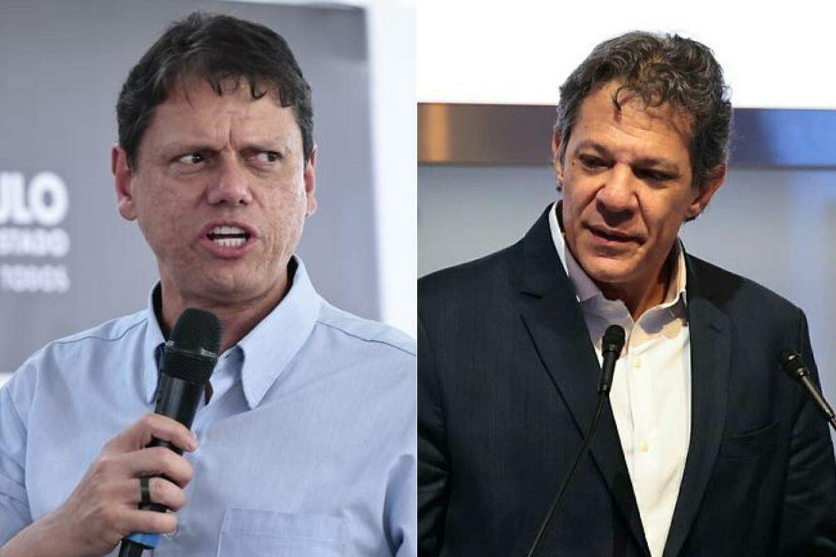 Tarcísio de Freitas (à esq.) e Fernando Haddad (à dir.)