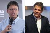 Tarcísio de Freitas (à esq.) e Fernando Haddad (à dir.)