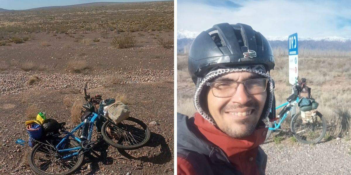 O aventureiro, de 30 anos, conta que o problema aconteceu no sábado (29), quando a roda dianteira da bicicleta apresentou defeito