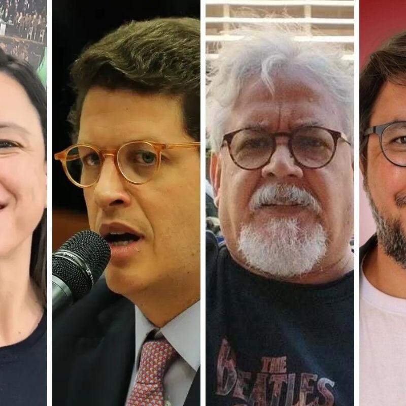 Maíra Dias de Souza (à esquerda), ao Senado. Ricardo Salles (o 2° da esquerda para direita) quer ser senador. Edmilson Costa (o 3° da esquerda para direita), à Presidência. Carlos Machado (o último à direita) almeja Estado
