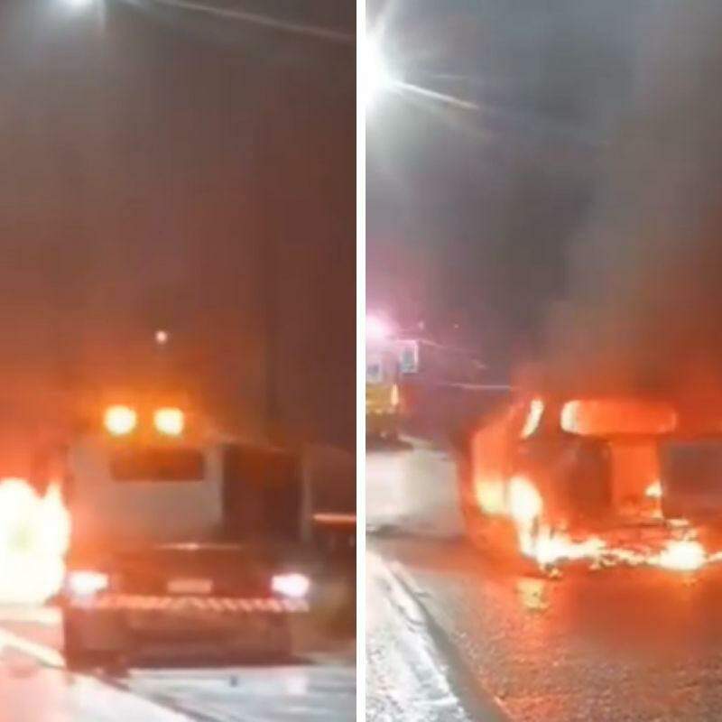 Veículo ficou destruída após ser consumida pelas chamas na rodovia