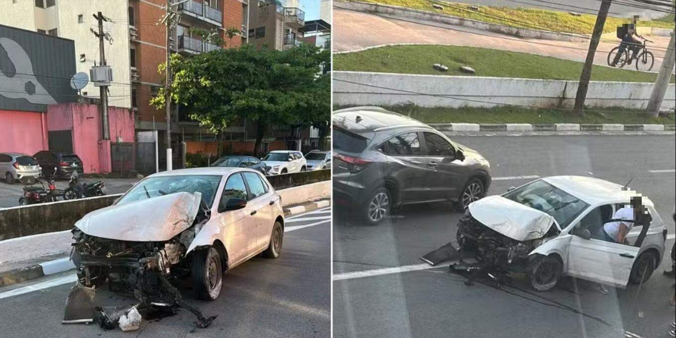 A colisão aconteceu na Avenida Dom Pedro I, em Guarujá