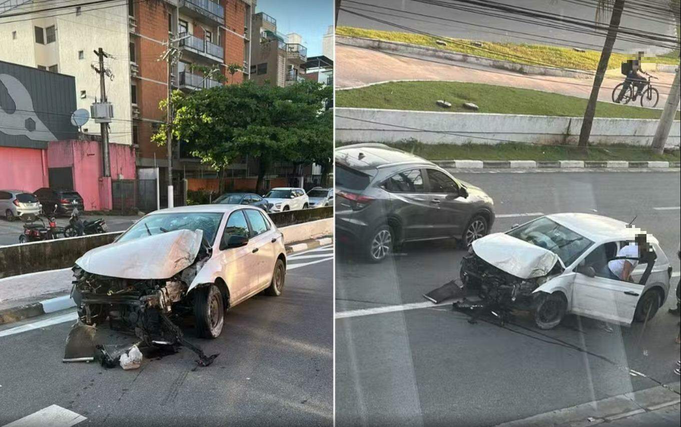 A colisão aconteceu na Avenida Dom Pedro I, em Guarujá