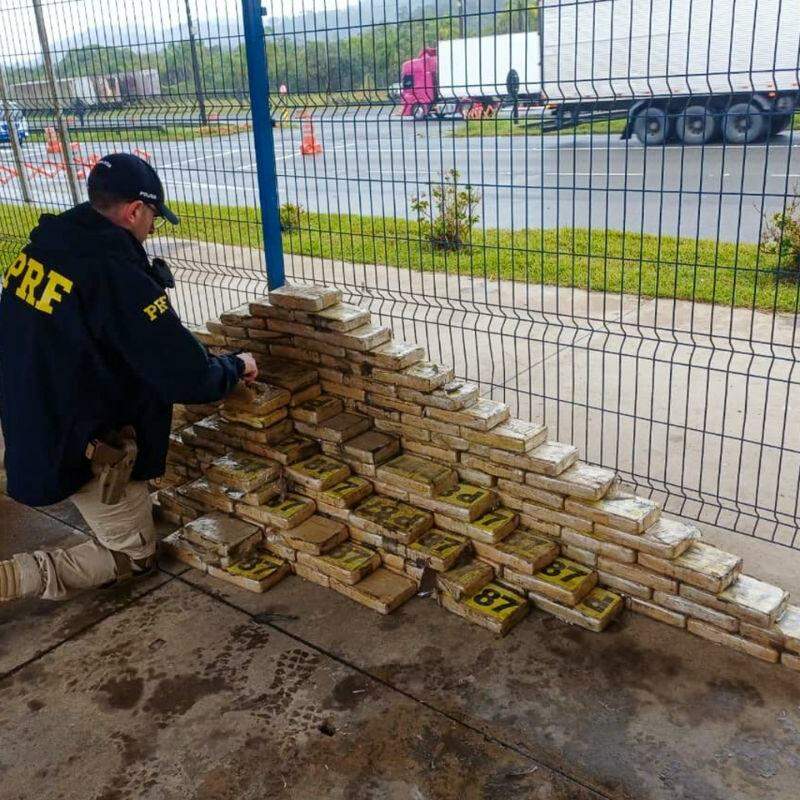 Os policiais encontraram os fardos com tabletes envoltos em fita plástica sobre o banco traseiro de um carro