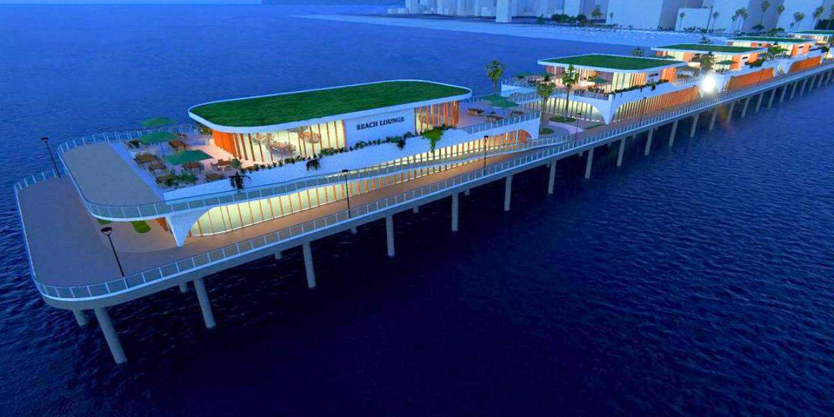 A proposta do píer prevê a construção de uma estrutura moderna em Praia Grande, que avançará a partir da avenida da orla em direção ao mar