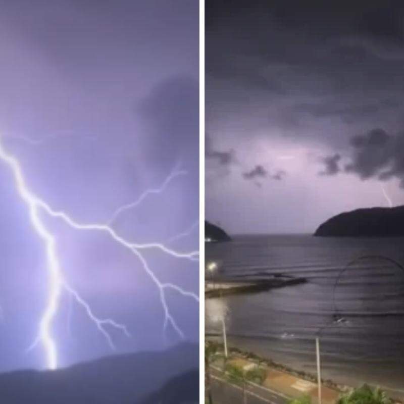 Temporal com raios provocou novos alagamentos no litoral de São Paulo nesta sexta-feira (11)