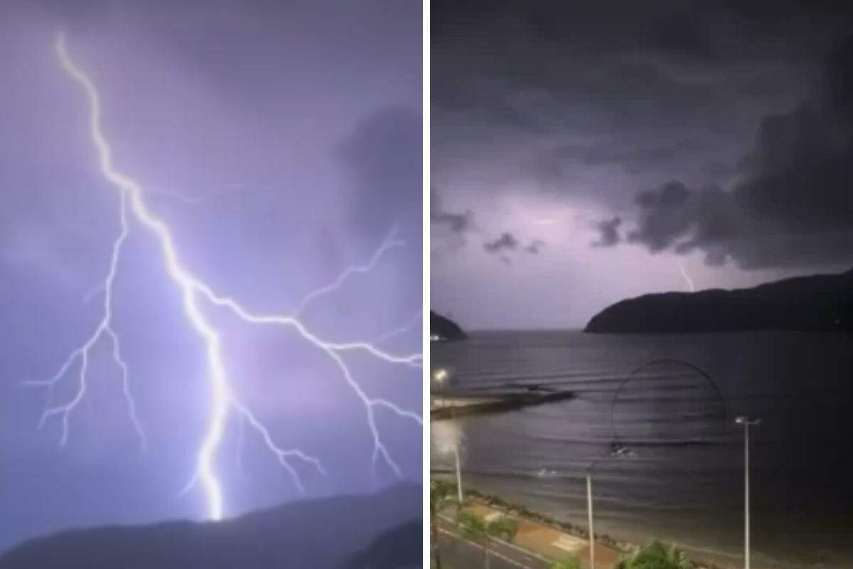 Temporal com raios provocou novos alagamentos no litoral de São Paulo nesta sexta-feira (11)