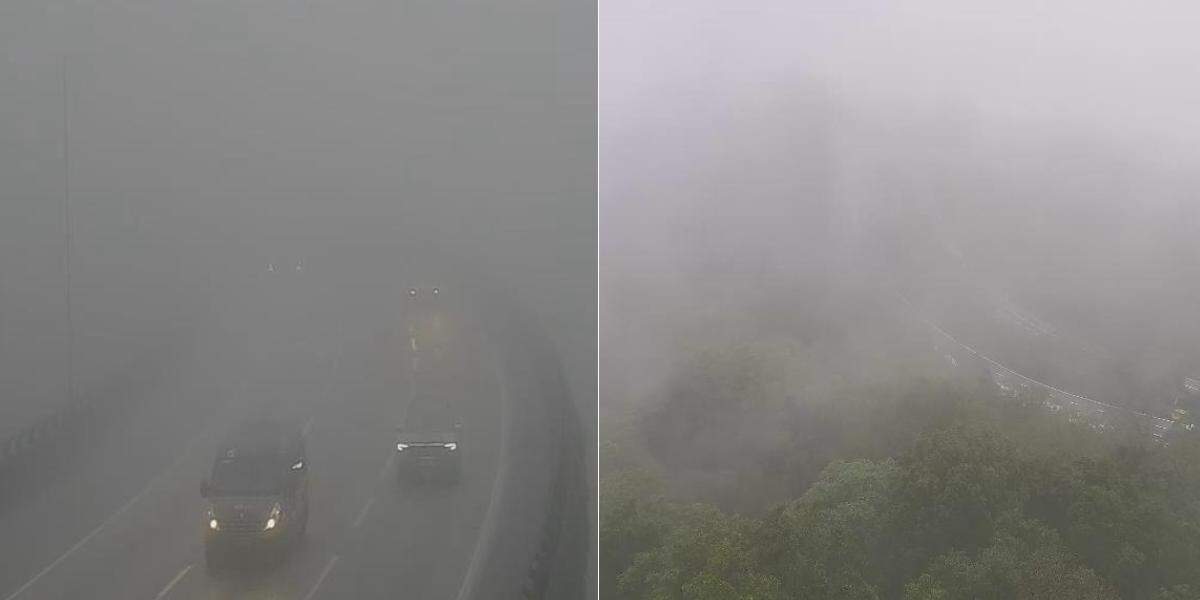 Neblina causou baixa visibilidade nas rodovias da Baixada Santista neste domingo (13)