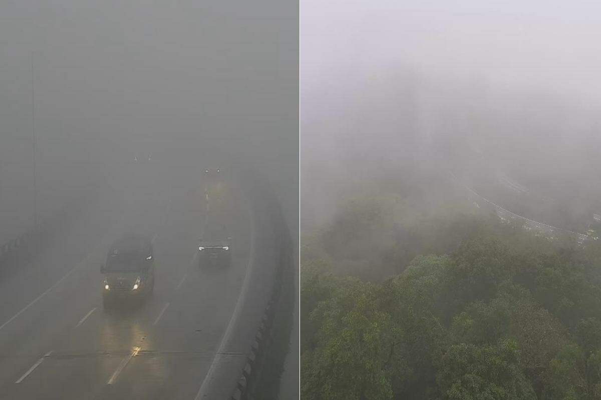 Neblina causou baixa visibilidade nas rodovias da Baixada Santista neste domingo (13)