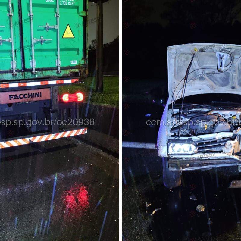Acidente envolvendo carro e carreta deixou uma vítima em estado grave na Rodovia Anchieta, na madrugada deste domingo (13)