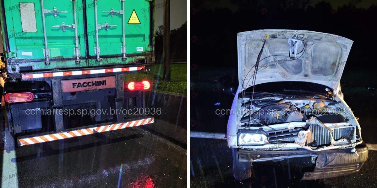 Acidente envolvendo carro e carreta deixou uma vítima em estado grave na Rodovia Anchieta, na madrugada deste domingo (13)