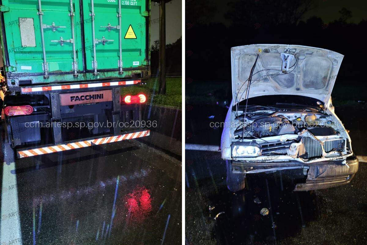 Acidente envolvendo carro e carreta deixou uma vítima em estado grave na Rodovia Anchieta, na madrugada deste domingo (13)