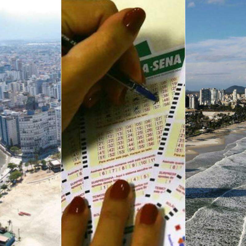 São Vicente (à esq.) e Guarujá (à dir.) tiveram apostas que acertaram a quina da Mega-Sena neste domingo (13)