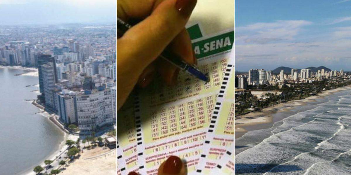 São Vicente (à esq.) e Guarujá (à dir.) tiveram apostas que acertaram a quina da Mega-Sena neste domingo (13)