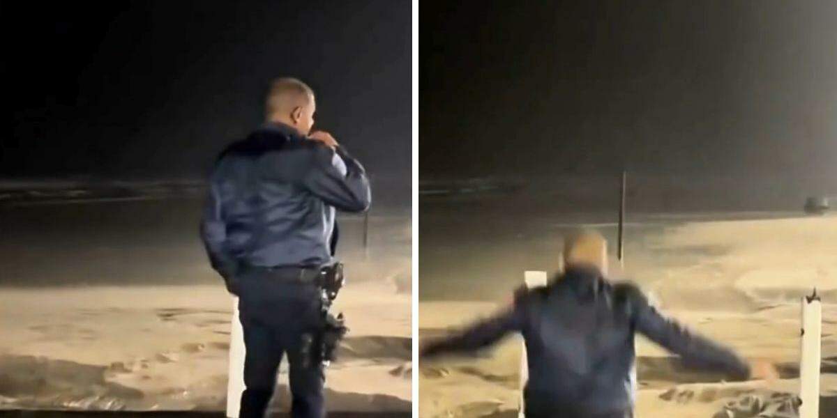 GCM caiu em cratera que se abriu na orla do bairro Vila Caiçara, em Praia Grande