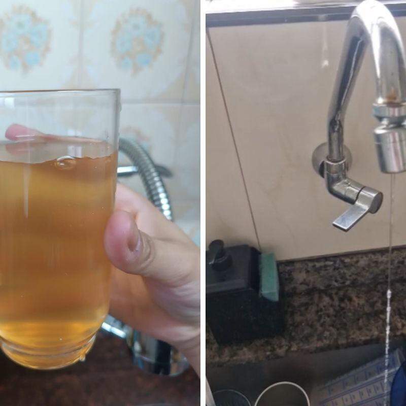 Reabastecimento tem oscilado e em algumas a água voltou com a cor amarela (como à esquerda)