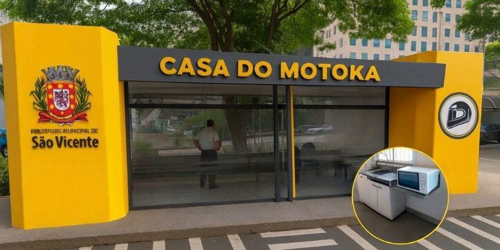 O novo espaço em São Vicente terá cozinha com geladeira, pia e mesa para refeição, além de bancos, banheiros e tomadas para o carregamento de celulares